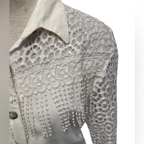 Vintage Western Fringed Crop Top, Lace, White, Women’s, Rodeo, Festival, Small - Picture 6 of 11